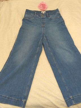 SPANX Light Medium Wash Blue Wide-Leg Jeans Size L Cute Shaping Denim